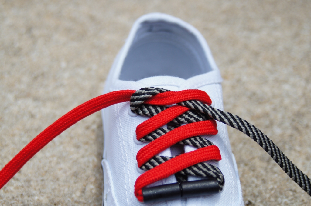 Dual colored laces pulled Easy Tie Shoelaces